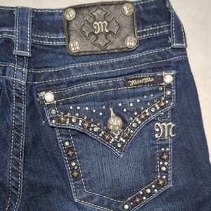 Miss Me Dark Blue Embellished Flap Pocket Boot Cut Jeans Women's Size 27